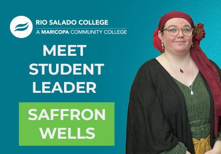 headshot of Saffron Wells with text: Meet Student Leader Saffron Wells