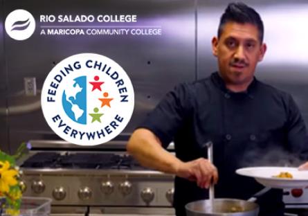 Rio Salado Chef serving a dish, Struggling with Hunger we can Help poster.