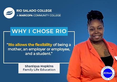 headshot of Shaniqua Hopkins with text: Why I Chose Rio, Shaniqua Hopkins, Family Life Education