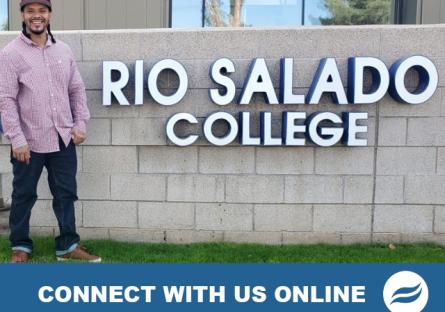 Rio Salado Student Senator and PTK Leader Cordero Holmes in front of Tempe headquarters