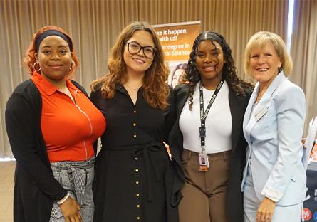 President Kate Smith and MCCCD students, including Rio Salado’s Marielena Aguirre after a roundtable discussion.