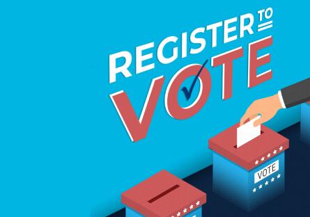 Register to Vote graphic with ballot boxes