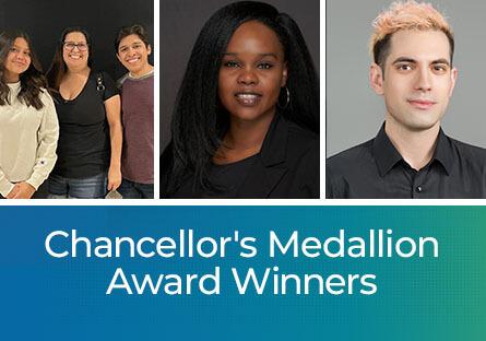 photo left to right: Leah Troglia, Antonette Pearson and Bryce Cristiano text: Chancellor's Medallion Award Winners