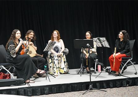Arizona State University’s Middle East Music Ensemble, Layali Al-Sham, performing on stage
