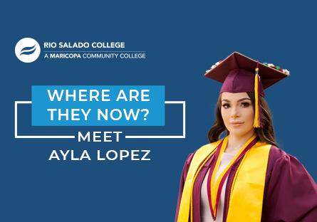 photo of Rio graduate with Rio logo and text: Where are they now? Meet Ayla Lopez
