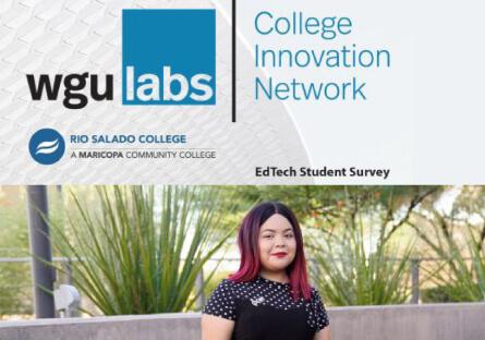 Young hispanic woman sitting in a garden with laptop, smiling at camera. WGU Labs, College Innovation Network, Rio Salado Colle