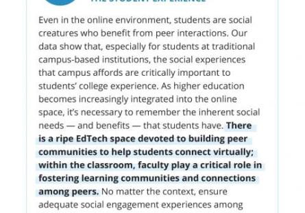 Finding from page 18 of report: DON’T FORGET THE SOCIAL ASPECT OF THE STUDENT EXPERIENCE