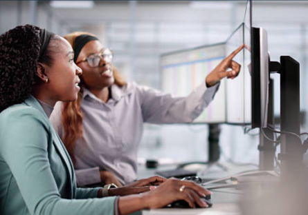 Two women working in an office