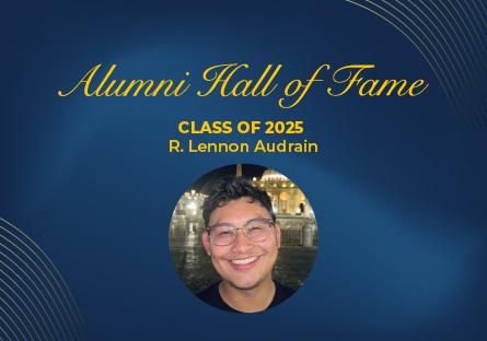 R. Lennon Audrain photo with words Alumni Hall of Fame 2025