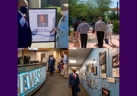 collage of photos from Tempe Mayor Woods visit to Rio Salado College Tempe campus