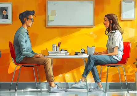 Two people sitting at a table in a coffee shop