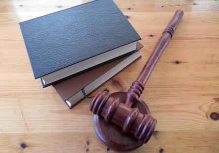 Gavel and law books on a table