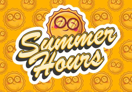 The sun wearing glasses with the words "Summer Hours" below.