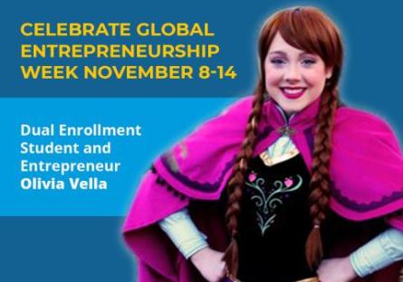 photo of Rio Salado College student Olivia Vella text: Celebrate Global Entrepreneurship Week November 8-14