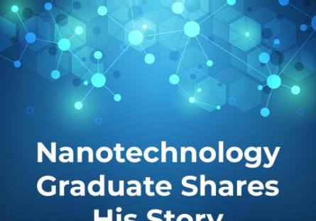 Abstract background with molecule DNA and neural network. Science and technology Text: Nanotechnology Graduate Shares His Story