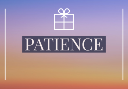 Image of a colorful sky with the word "PATIENCE" and a gift icon