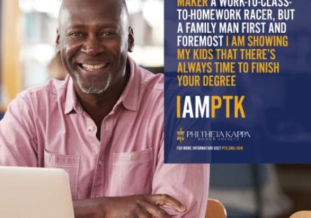 image of adult learner with a quote "I am PTK"