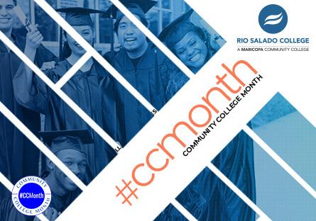 decorative photo of students in graduation regalia with text: Rio Salado College celebrates #CCMonth