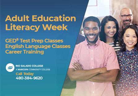 photo of a group of diverse adults. Text: Adult Literacy Week 