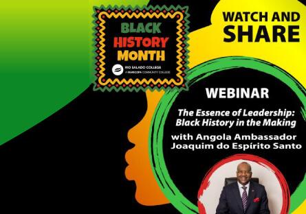 Colorful banner for webinar featuring Angola Ambassador Joaquim do Espίrito Santo