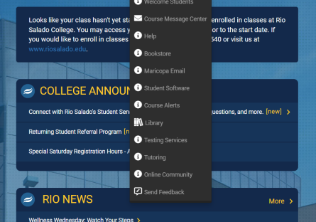 screenshot of RioLearn student resources menu