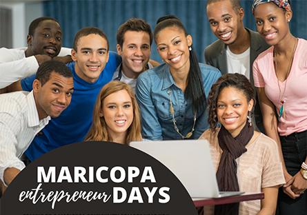 group of diverse college students with text: Maricopa Entrepreneur Days Fall 2022