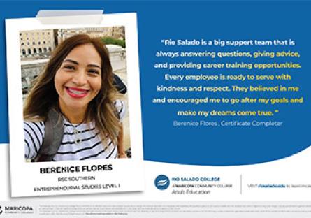photo of Berenice Flores with her quote from the blog as text in the image.