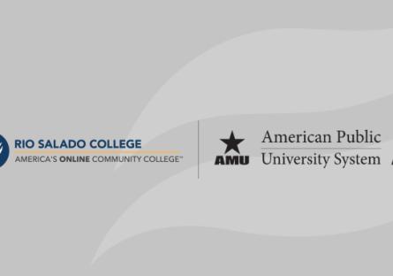 Images of Rio Salado College and American Public University System logos and text with college names