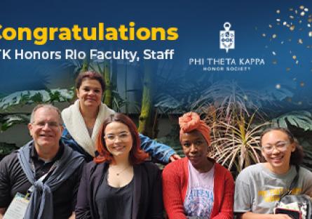 Congratulations! PTK Honors Rio Faculty, Staff (Advisors and students pose outdoors)