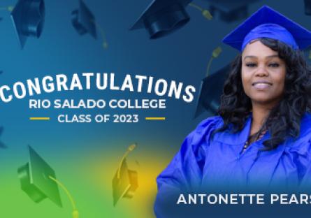 Student Marshal, Antonette Pearson. Text: Congratulations Rio Salado College Class of 2023