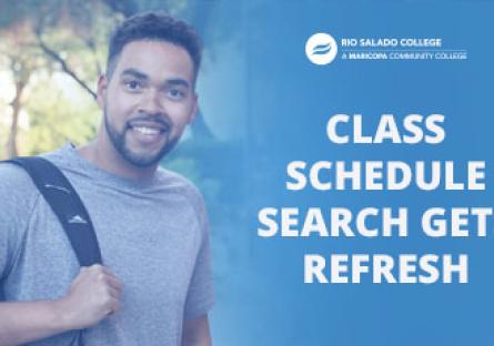 Student with a backpack. Text: Class schedule search gets refresh