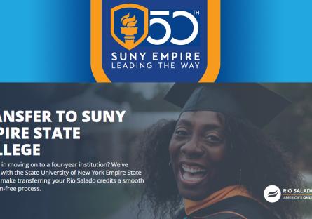 Transfer to SUNY Empire State College with Rio Salado College. Happy, African American female grad smiling.