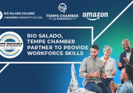 group of employees collaborating. text: Tempe Workforce Skills Accelerator Scholarship Now Open