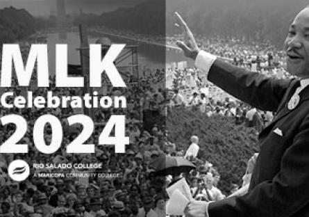 Dr. King at March on Washington waving to attendees.  Text: MLK Celebration 2024 