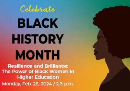 Celebrate Black History Month. Colorful gradient background with a silhouette of a Black woman's face