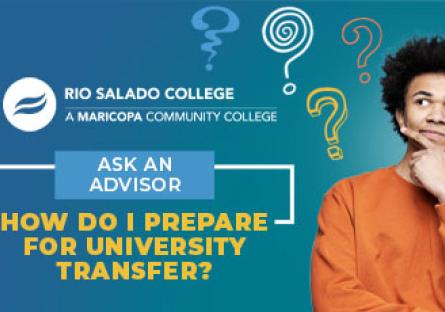 image of student thinking. graphics of question marks above head. text: Ask an Advisor: How Do I Plan for University Transfer?