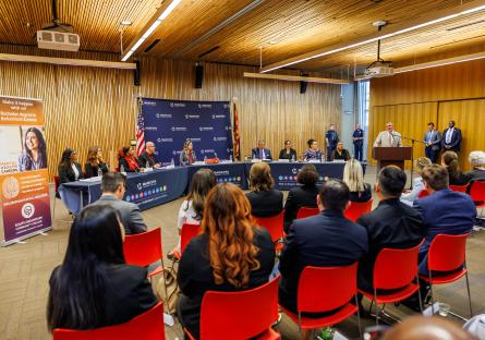 U.S. Secretary of Education Dr. Michael Cardona talks to an audience.