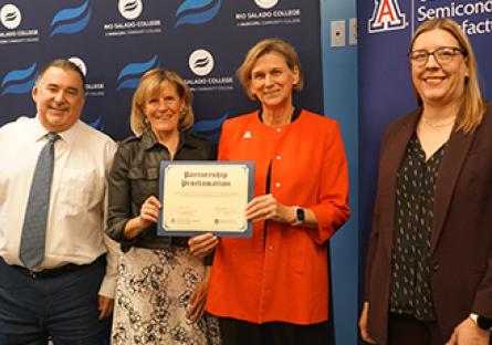Dr. Rick Vaughn, Rio’s faculty chair for STEM Initiatives, President Kate Smith, Dr. Liesl Folks, vice president for Semiconductor Strategy at the University of Arizona, Janelle Elias, vice president for Academic Affairs, Strategy and Advancement at Rio Salado College