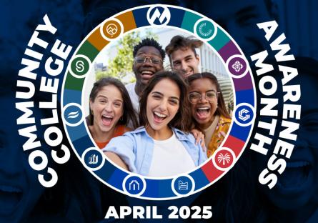 Students with words Community College Awareness Month