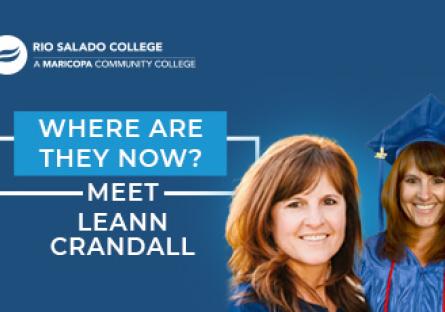 two photos of a graduate, one in cap and gown with text 'Where Are They Now Alumni Profile – Meet Leann Crandall'