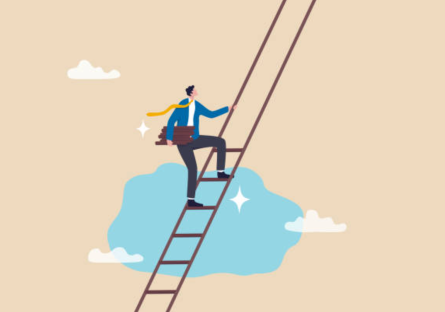 Cartoon image of a man climbing a ladder 
