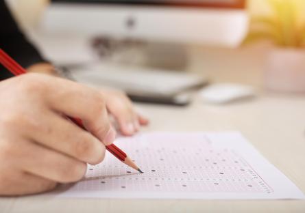 Student taking multiple choice quiz