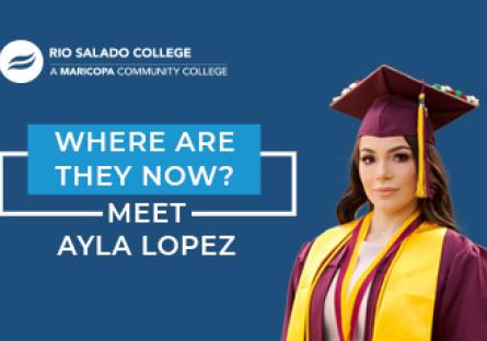 photo of Rio graduate with Rio logo and text: Where are they now? Meet Ayla Lopez