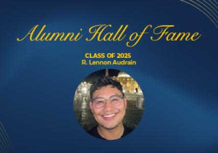 R. Lennon Audrain photo with words Alumni Hall of Fame 2025