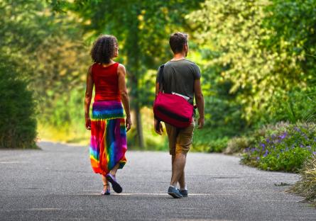 A couple walking down the street
