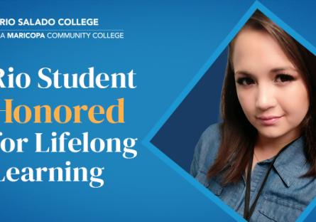 photo of ELAA student Maria Dolores Martinez Balvaneda. Text: Rio Student Honored for Lifelong Learning
