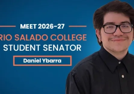 Portrait of Daniel Ybarra smiling and wearing glasses, with text reading “Meet 2026–27 Rio Salado College Student Senator Daniel Ybarra.”