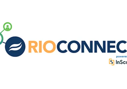 RioConnect logo featuring connected user icons and a blue wave symbol beside the words “RioConnect,” with “Powered by InScribe” below.