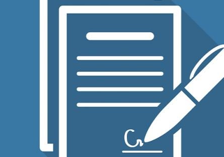 Illustration icon of a contract with a pen