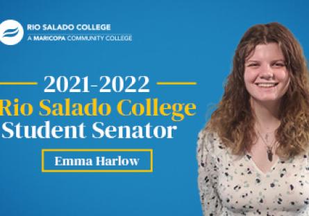photo of Rio Salado College student senator Emma Harlow with text: 2021-2022 Rio Salado College Student Senator Emma Harlow